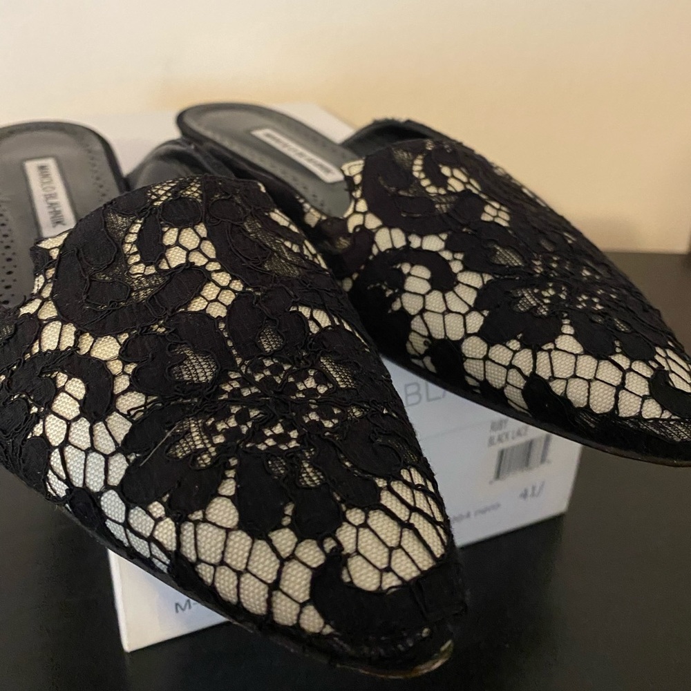 New Manolo Blahnik Ruby Lace Slides